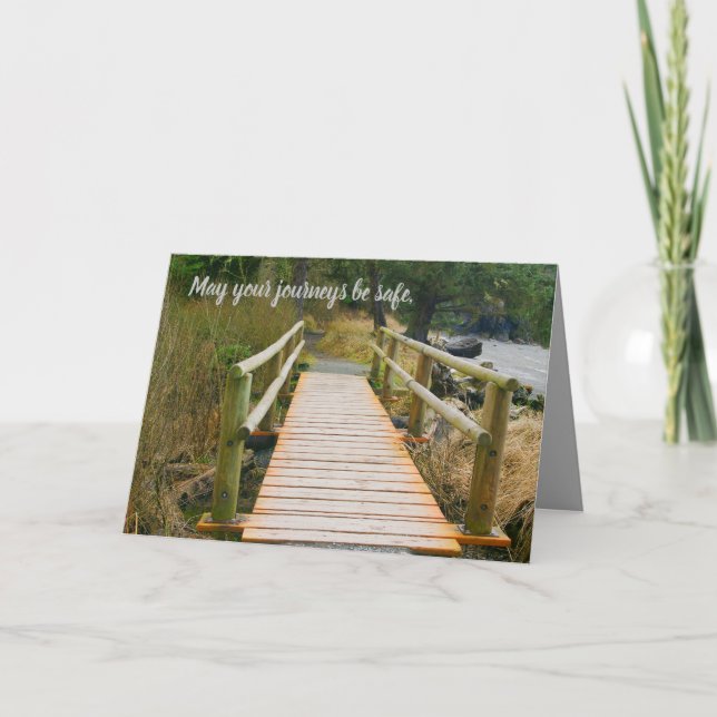 safe journey, coastal scene, bridge, new changes card (Front)