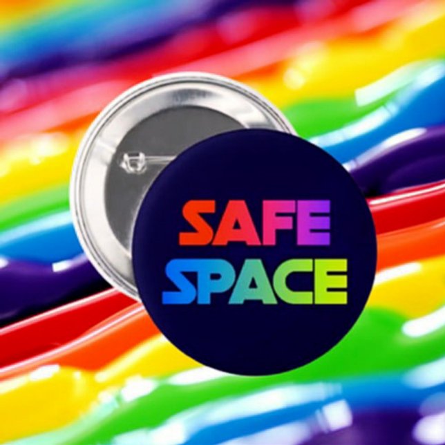 SAFE SPACE – Bold Rainbow Statement Button (Creator Uploaded)