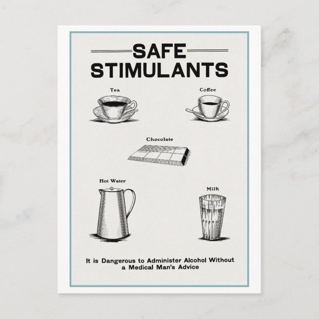 "Safe Stimulants" Vintage Temperance Poster Postcard (Front)