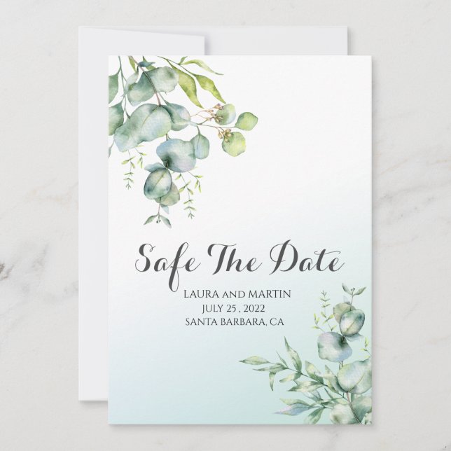Safe The datę elegance Eucalyptus  Invitation (Front)