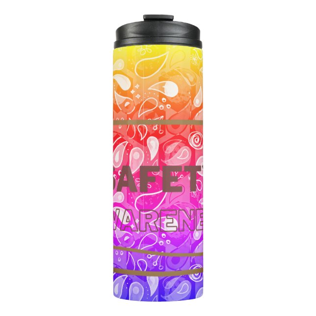 Safety Awareness Red Text Yellow Border Safety Thermal Tumbler (Front)