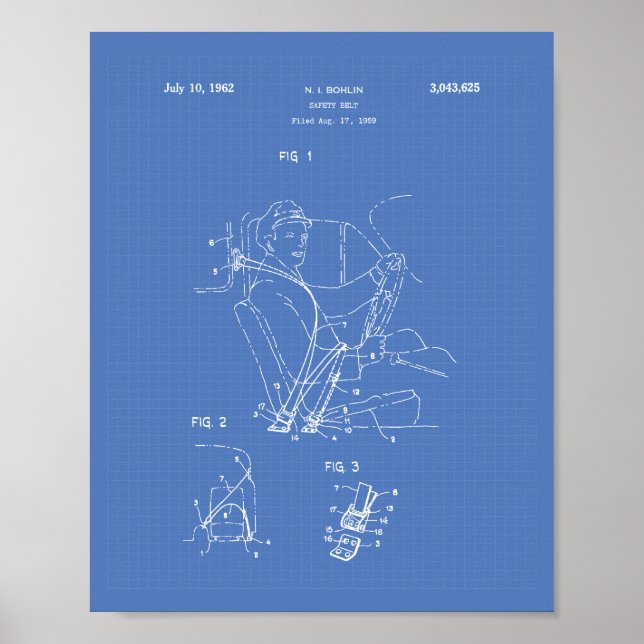 Safety Belt 1962 Patent Art Blueprint Poster (Front)
