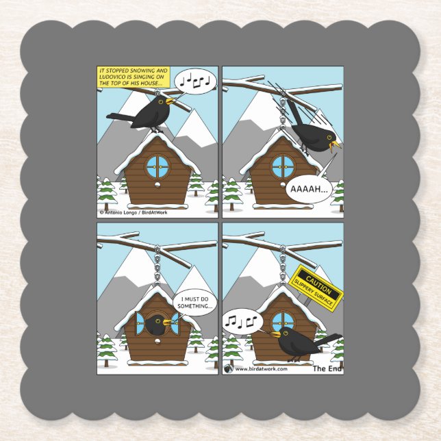 Safety First Comic Paper Coaster (Front)
