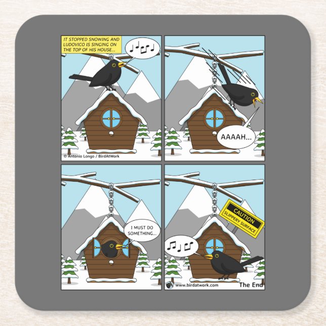 Safety First Comic Square Paper Coaster (Front)