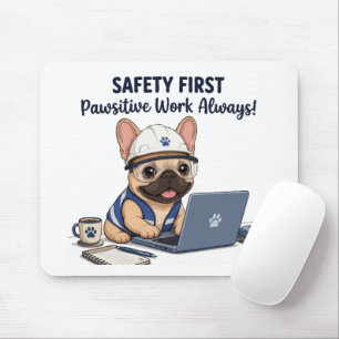 Safety First Frenchie Construction Worker Mouse Mat
