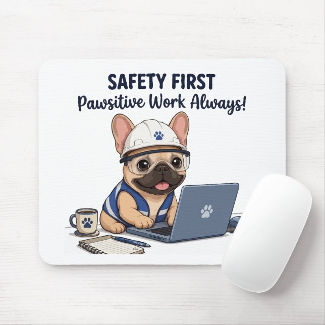 Safety First Frenchie Construction Worker Mouse Mat (With Mouse)