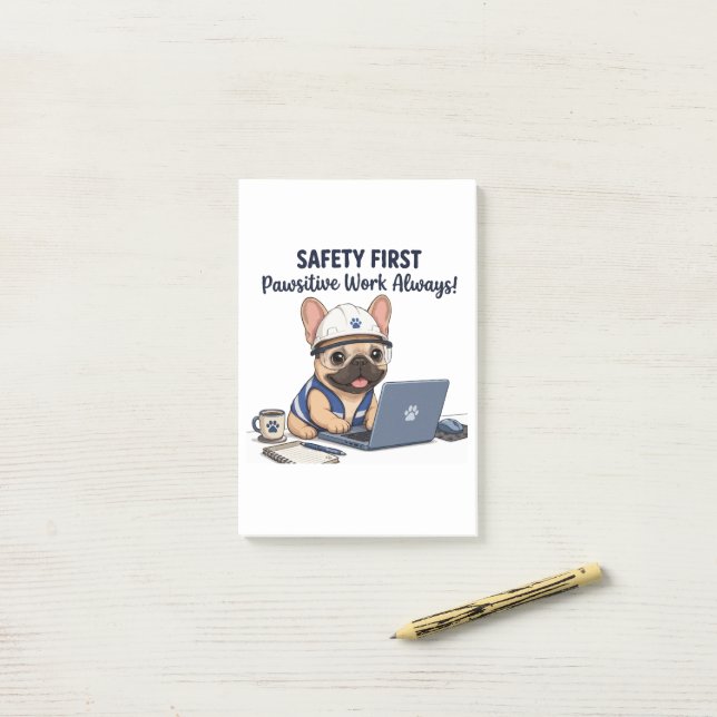 Safety First Frenchie Construction Worker Post-it Notes (On Desk)