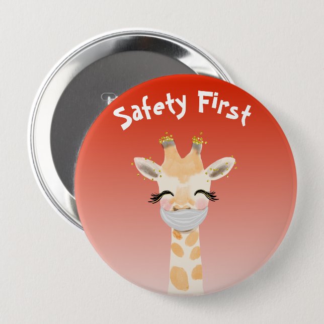 Safety First Giraffe Animal Cute 10 Cm Round Badge (Front & Back)