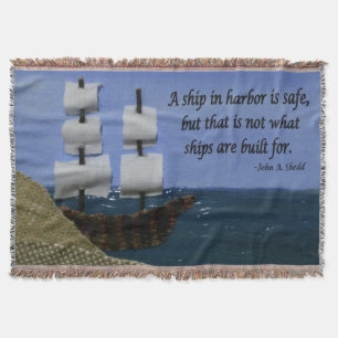 Safety in Harbour Fabric Collage Unique Art Throw Blanket