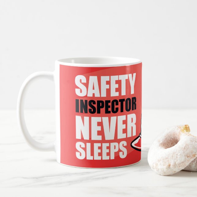 Safety Inspector Never Sleeps Fun Retro Coffee Mug (With Donut)