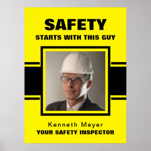 Safety Inspector Yellow & Black Workplace Photo Poster