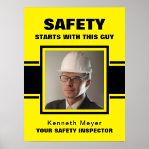 Safety Inspector Yellow & Black Workplace Photo Poster