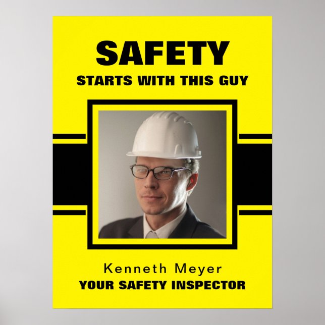 Safety Inspector Yellow & Black Workplace Photo Poster (Front)