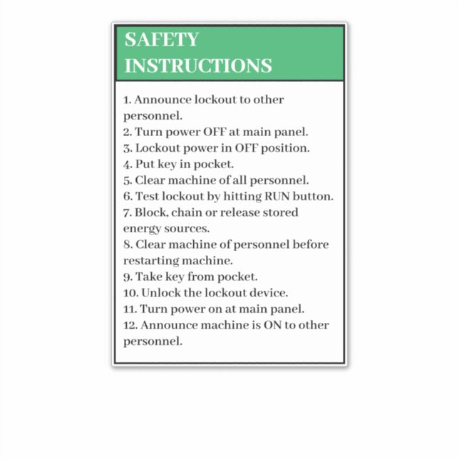 Safety Instructions Suggested Lockout Label (Front)