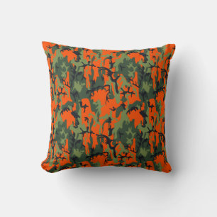Safety Orange and Green Camo Cushion
