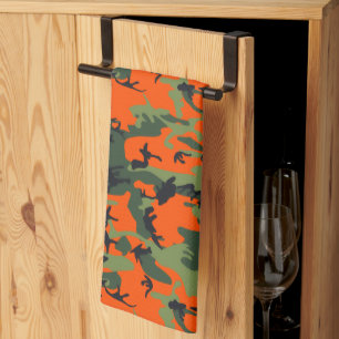 Safety Orange and Green Camo Tea Towel