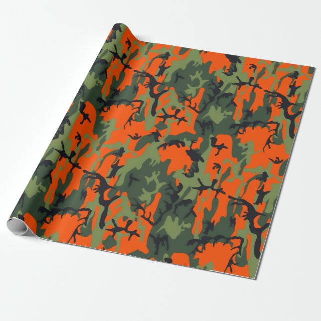 Safety Orange and Green Camo Wrapping Paper (Unrolled)