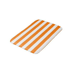 Safety Orange and White Stripes Bath Mat