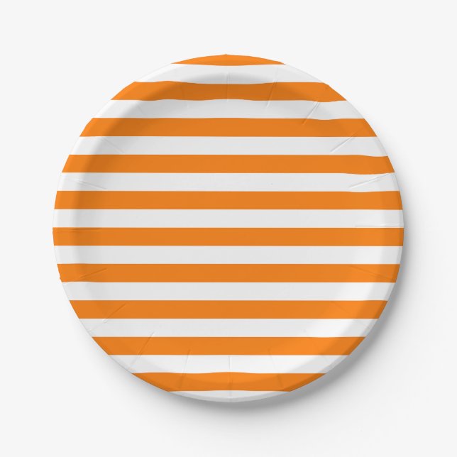 Safety Orange and White Stripes Paper Plate (Front)