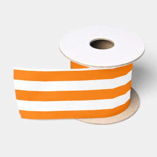 Safety Orange and White Stripes Satin Ribbon