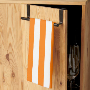 Safety Orange and White Stripes Tea Towel