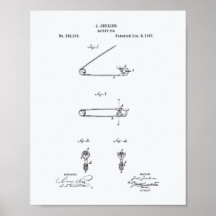 Safety Pin 1887 Patent Art White Paper Poster