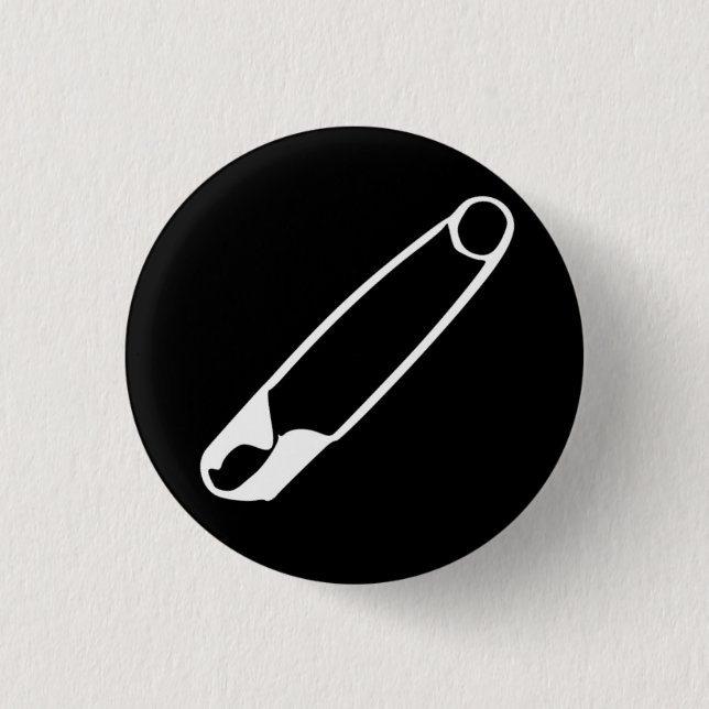 Safety Pin Button – white-on-black (Front)
