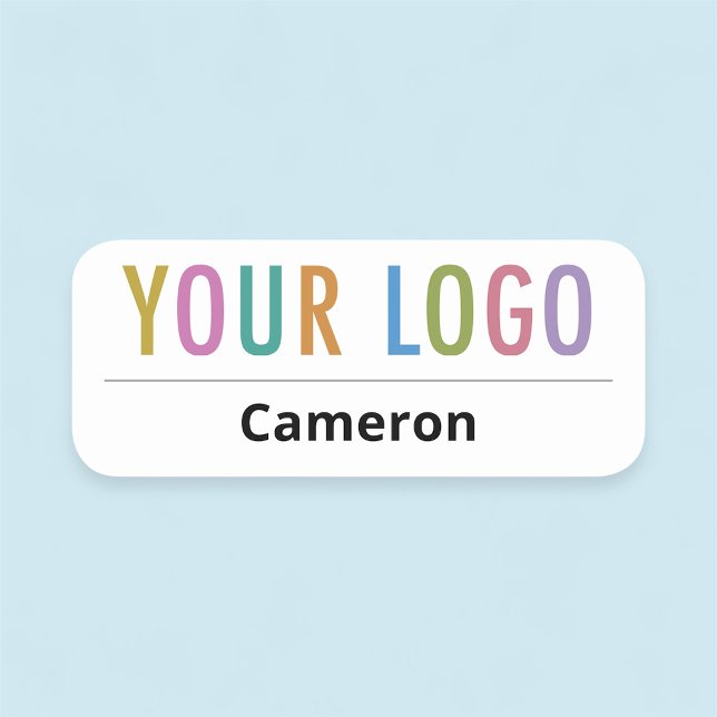 Safety Pin Name Tag with Company Logo Professional (MISOOK Rounded Corners White Nametag with Logo)