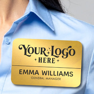 Safety Pin or Magnetic Company Employee Faux Gold Name Tag