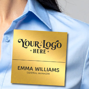 Safety Pin or Magnetic Company Employee Faux Gold Name Tag