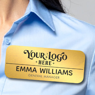 Safety Pin or Magnetic Company Employee Faux Gold Name Tag