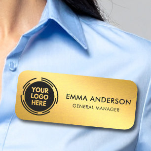 Safety Pin or Magnetic Company Employee Faux Gold Name Tag