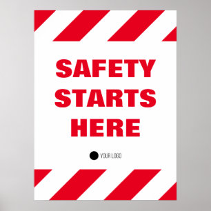 Safety Starts Here Red White Workplace Quote Poster