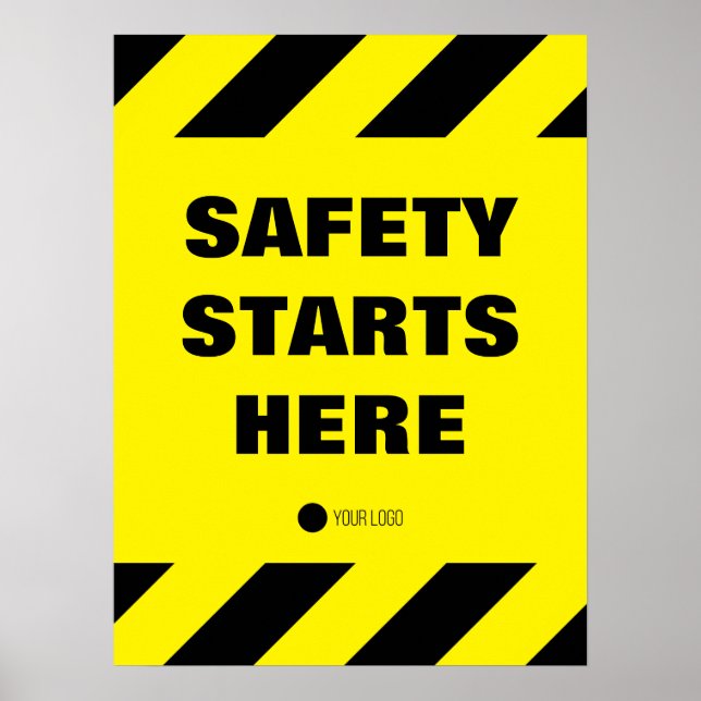 Safety Starts Here Yellow Black Workplace Quote Poster (Front)