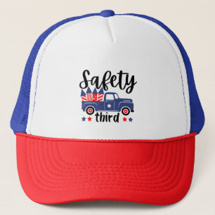 Safety Third 4th of July Fireworks Patriotic T-Shi Trucker Hat