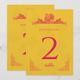 Saffron and Pink Peacock Indian Table Number