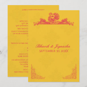 Saffron and Pink Peacock Indian Wedding Invitation