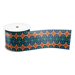 Saffron Bloom Cross Navy Orange Green Floral Satin Ribbon