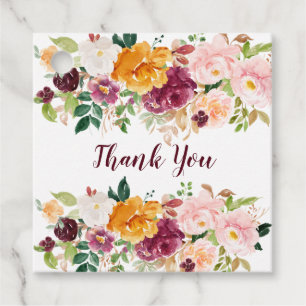 Saffron Burgundy Pink Watercolor Roses Peonies Favour Tags