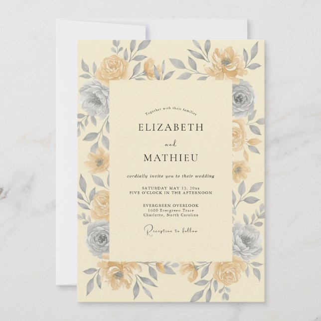Saffron Grey Rose Wedding Invitation (Front)