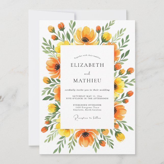 Saffron Lively Botanical Wedding Invitation (Front)