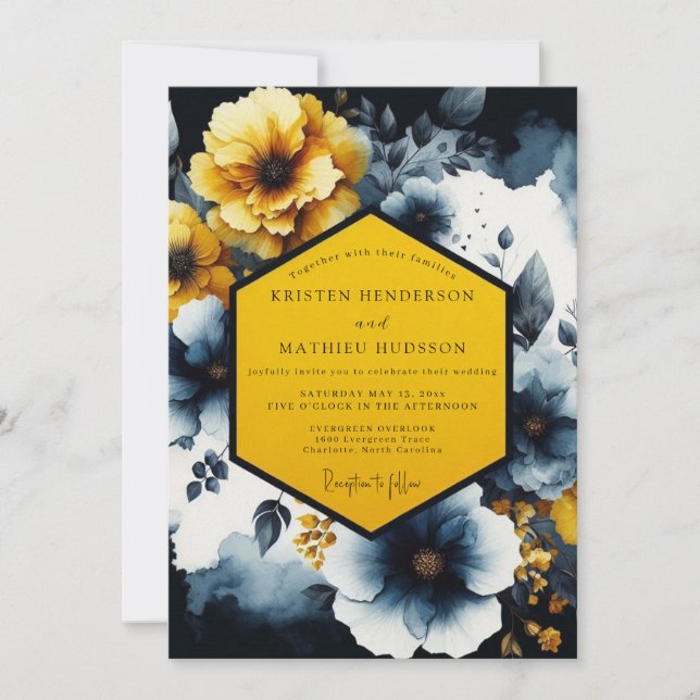 Saffron Nocturne Bloom Wedding Invitation (Front)