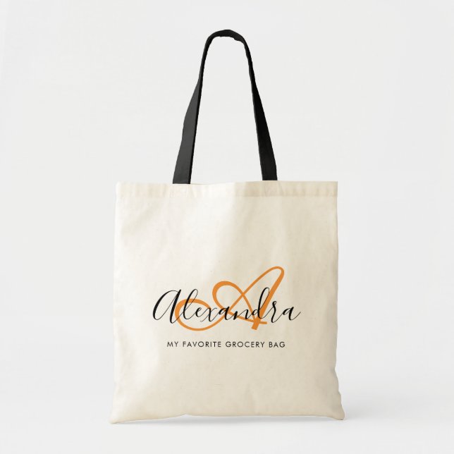 Saffron Orange Script Monogram Teacher Tote Bag (Front)