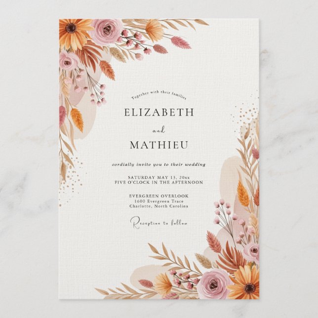 Saffron Painterly Bloom Wedding Invitation (Front)