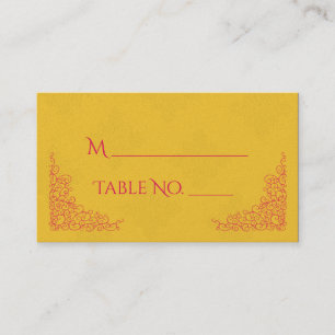 Saffron Pink Peacock Indian Wedding Place Cards