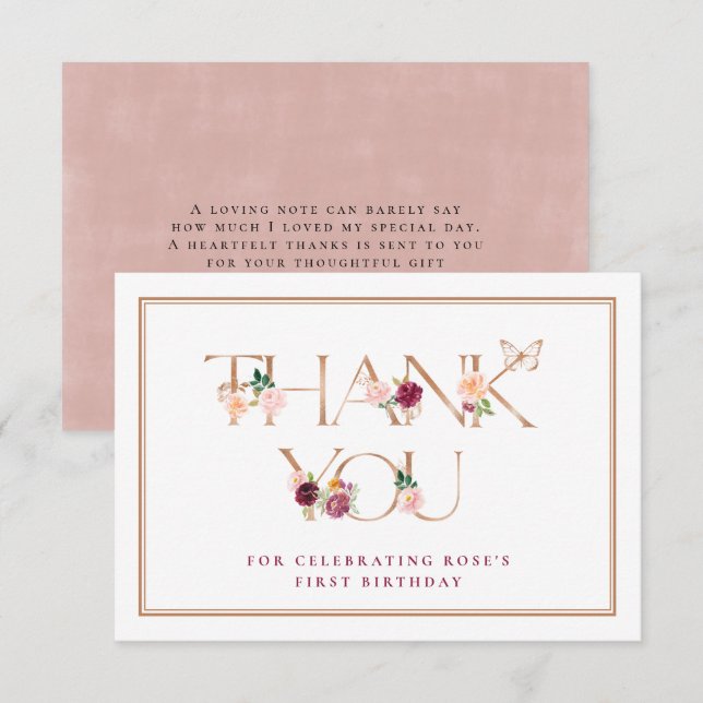 Saffron Rose Gold Butterfly Thank You Card (Front/Back)