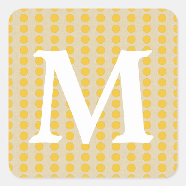 Saffron Spice Moods Dots with Monogram Initial Square Sticker (Front)