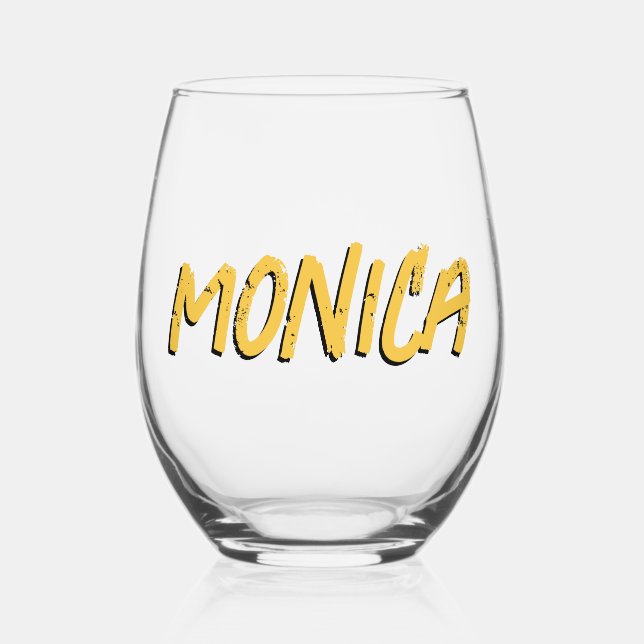 Saffron Yellow 3D Funny Modern Name  Stemless Wine Glass (Front)