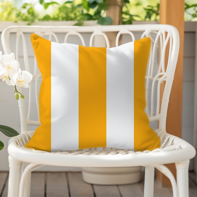 Saffron Yellow and White Vertical Cabana Stripes Cushion (Creator Uploaded)