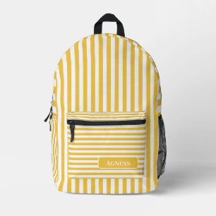 Saffron Yellow and White Vintage Striped Name Printed Backpack